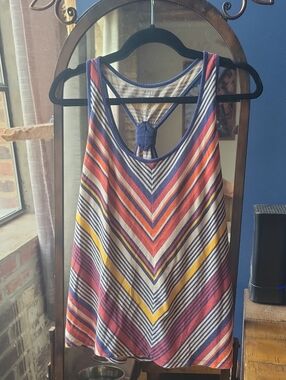 Sonoma Multicolor Chevron Racerback Tank with Navy Trim